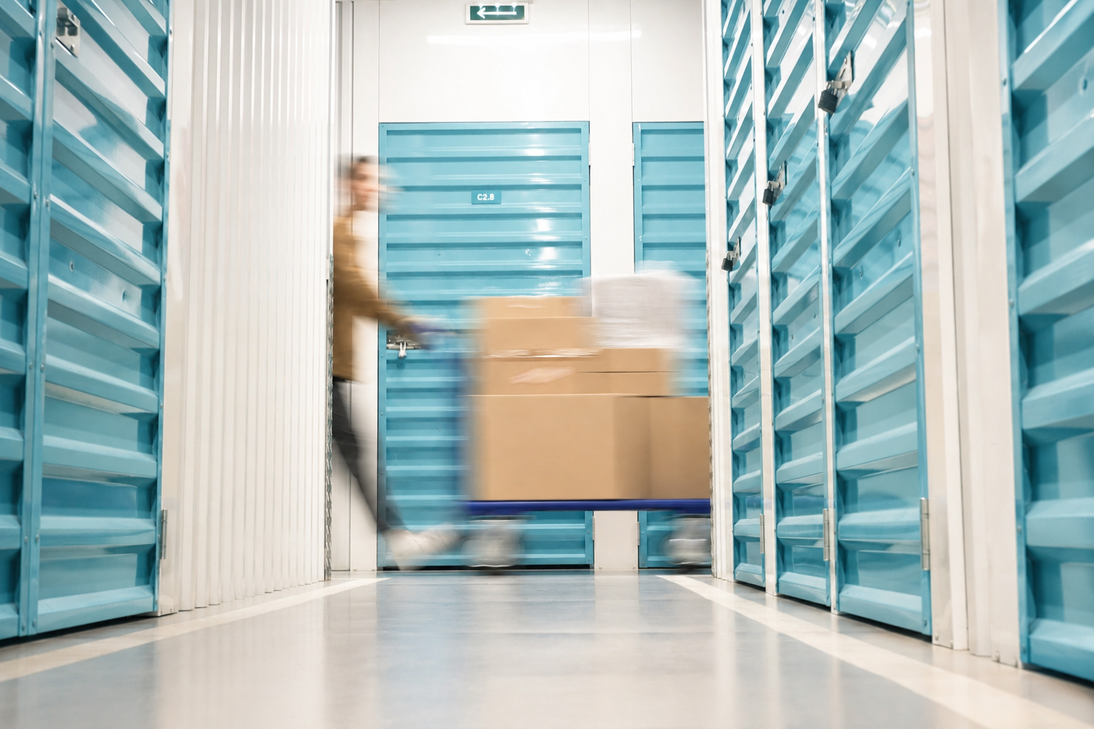 Pessoa movendo caixas no self storage